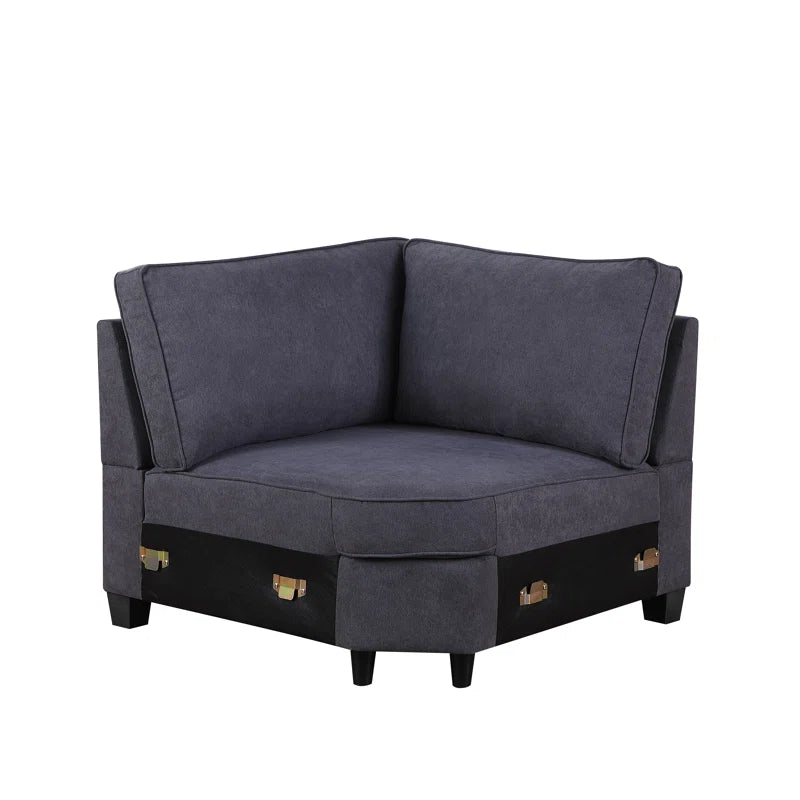 L Shape Sectional Sofa: 8 Piece Modular Corner Sectional with Ottoman(Dark Gray Polyester Blend)