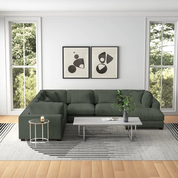 U- Shape Sectional Sofa: 7 - Piece 144" Wide Modular Corner Sectional(Dark Green Corduroy)