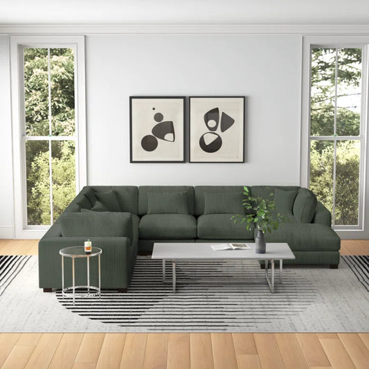 U- Shape Sectional Sofa: 7 - Piece 144" Wide Modular Corner Sectional(Dark Green Corduroy)