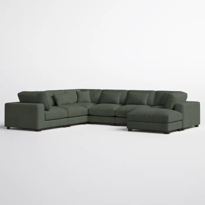 U- Shape Sectional Sofa: 7 - Piece 144" Wide Modular Corner Sectional(Dark Green Corduroy)