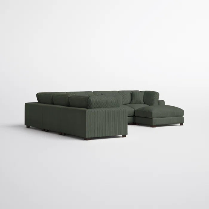 U- Shape Sectional Sofa: 7 - Piece 144" Wide Modular Corner Sectional(Dark Green Corduroy)