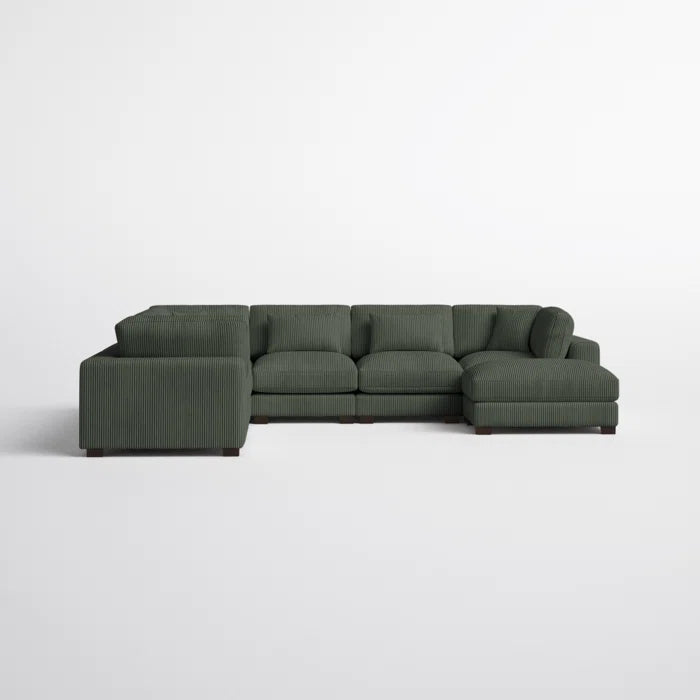 U- Shape Sectional Sofa: 7 - Piece 144" Wide Modular Corner Sectional(Dark Green Corduroy)