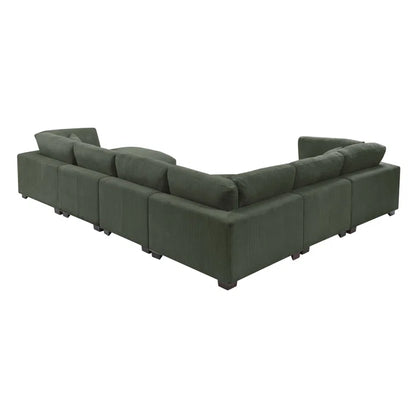 U- Shape Sectional Sofa: 7 - Piece 144" Wide Modular Corner Sectional(Dark Green Corduroy)