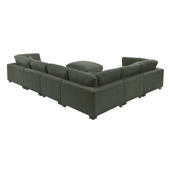 U- Shape Sectional Sofa: 7 - Piece 144" Wide Modular Corner Sectional(Dark Green Corduroy)