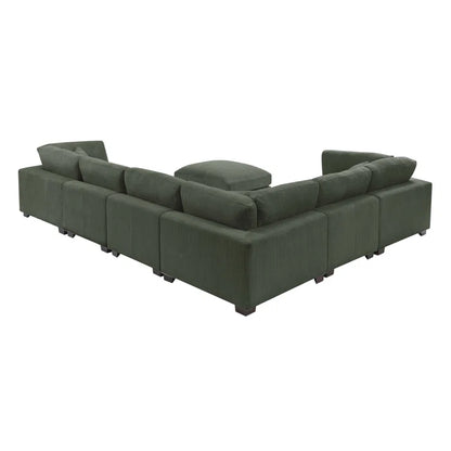 U- Shape Sectional Sofa: 7 - Piece 144" Wide Modular Corner Sectional(Dark Green Corduroy)