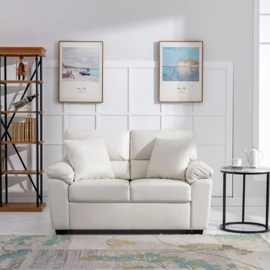 THE CASA ORO® 61'' Faux Leather Loveseat  Office Sofa and Armchair for Living Room Set(White Faux Leather)