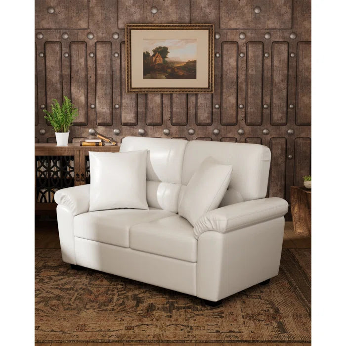 THE CASA ORO® 61'' Faux Leather Loveseat  Office Sofa and Armchair for Living Room Set(White Faux Leather)
