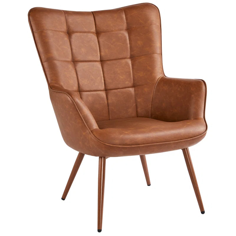 THE CASA ORO® 28''W x 31.3''D Faux Leather Wing Chair, Mid-century Oversized Armchair(Brown Faux Leather)