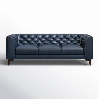 3 Seater Sofa: 89'' Full-Grain Genuine Italian Leather Sofa(Midnight Blue)