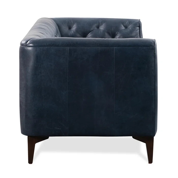 3 Seater Sofa: 89'' Full-Grain Genuine Italian Leather Sofa(Midnight Blue)