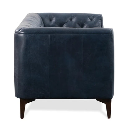 3 Seater Sofa: 89'' Full-Grain Genuine Italian Leather Sofa(Midnight Blue)
