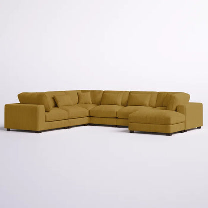 U- Shape Sectional Sofa: 7 - Piece 144" Wide Modular Corner Sectional(Ginger Corduroy)