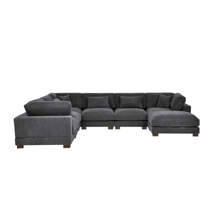 U- Shape Sectional Sofa: 7 - Piece 144" Wide Modular Corner Sectional(Gray Corduroy)