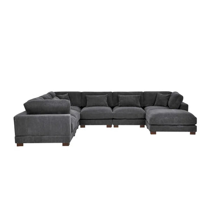 U- Shape Sectional Sofa: 7 - Piece 144" Wide Modular Corner Sectional(Gray Corduroy)