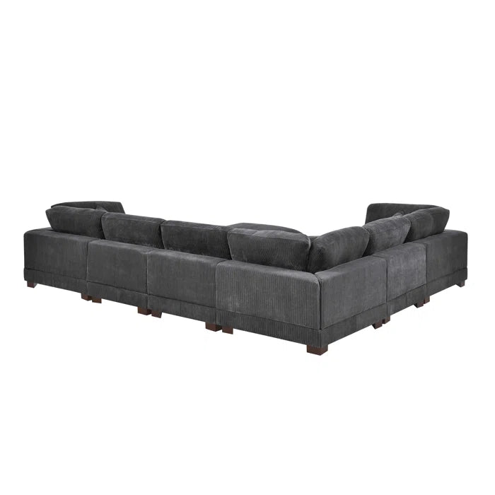 U- Shape Sectional Sofa: 7 - Piece 144" Wide Modular Corner Sectional(Gray Corduroy)