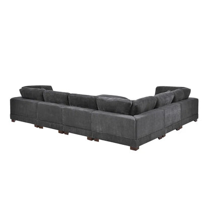 U- Shape Sectional Sofa: 7 - Piece 144" Wide Modular Corner Sectional(Gray Corduroy)