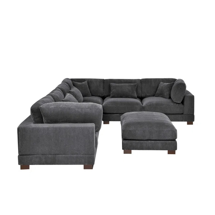 U- Shape Sectional Sofa: 7 - Piece 144" Wide Modular Corner Sectional(Gray Corduroy)