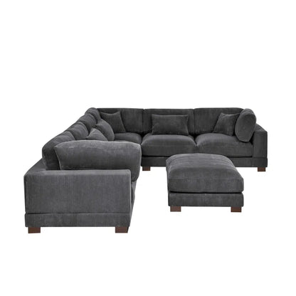 U- Shape Sectional Sofa: 7 - Piece 144" Wide Modular Corner Sectional(Gray Corduroy)