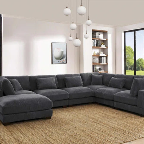 U- Shape Sectional Sofa: 7 - Piece 144" Wide Modular Corner Sectional(Gray Corduroy)