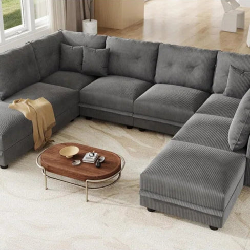 8 Seat Corduroy Straight Modular Sectional Sleeper With Storage(Gray Corduroy)