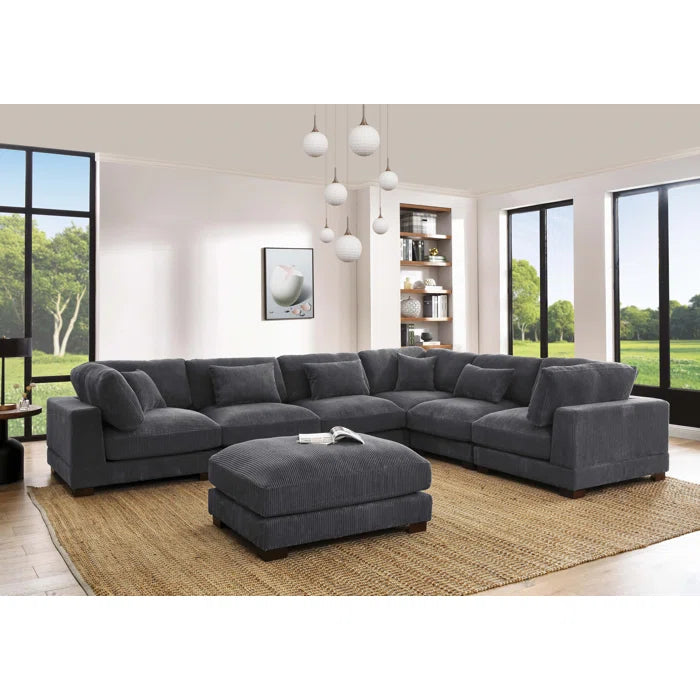 U- Shape Sectional Sofa: 7 - Piece 144" Wide Modular Corner Sectional(Gray Corduroy)