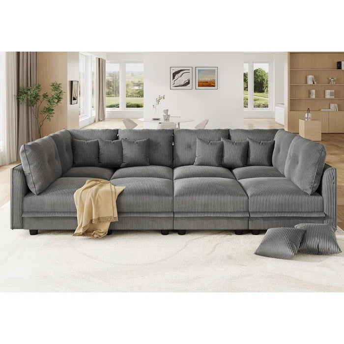 8 Seat Corduroy Straight Modular Sectional Sleeper With Storage(Gray Corduroy)