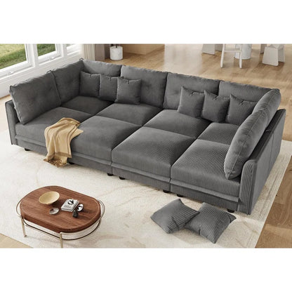 8 Seat Corduroy Straight Modular Sectional Sleeper With Storage(Gray Corduroy)