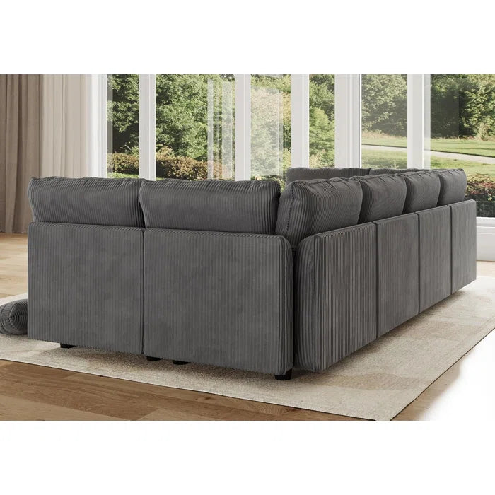 8 Seat Corduroy Straight Modular Sectional Sleeper With Storage(Gray Corduroy)