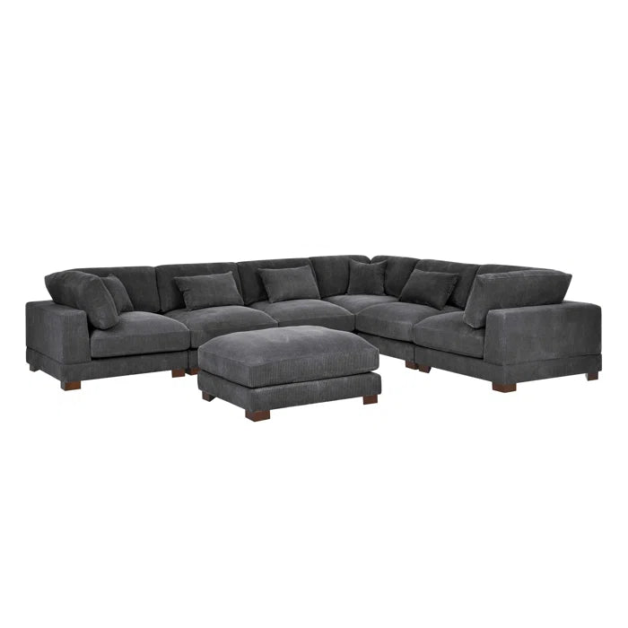 U- Shape Sectional Sofa: 7 - Piece 144" Wide Modular Corner Sectional(Gray Corduroy)