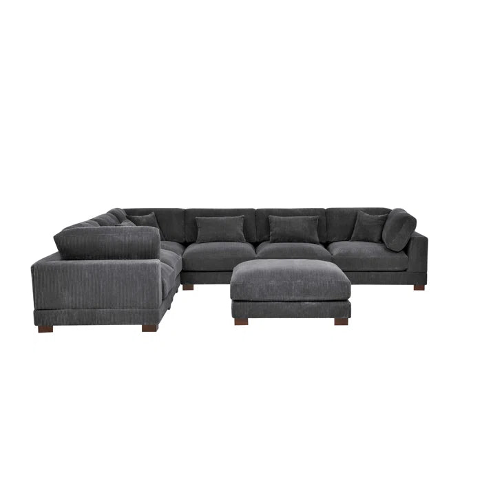 U- Shape Sectional Sofa: 7 - Piece 144" Wide Modular Corner Sectional(Gray Corduroy)