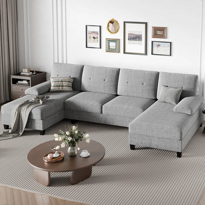 U- Shape Sectional Sofa: 106" Modular Upholstered Sectional 3-Piece Sectional for Living Room(Gray Cotton Blend)