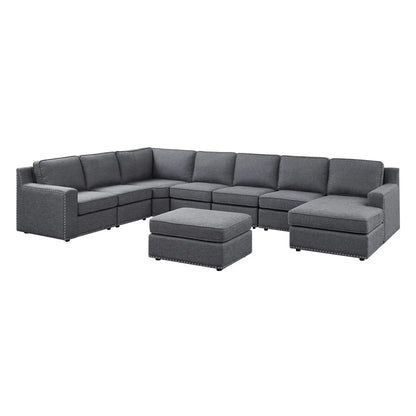 U-Shape Sectional Sofa: 8 - Piece Modular Large Sectional Seat (Gray Polyester)