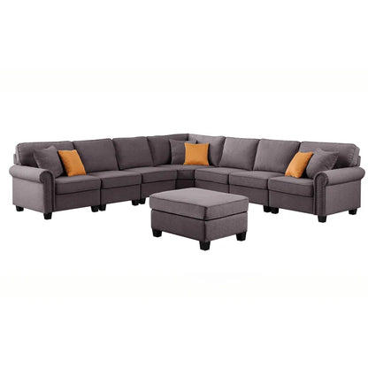 L Shape Sectional Sofa: 8 Piece Modular Corner Sectional with Ottoman (Gray Polyester Blend)