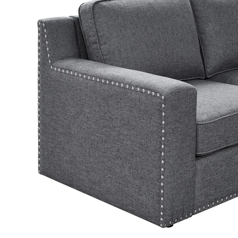 L- Shape Sectional Sofa: 7 - Piece Modular Corner Sectional(Gray Polyester Blend)