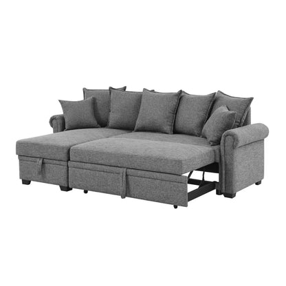 L- Shape Sectional Sofa: 4 - Piece Upholstered Sectional Sleeper Sofa Bed(Gray Linen Blend)