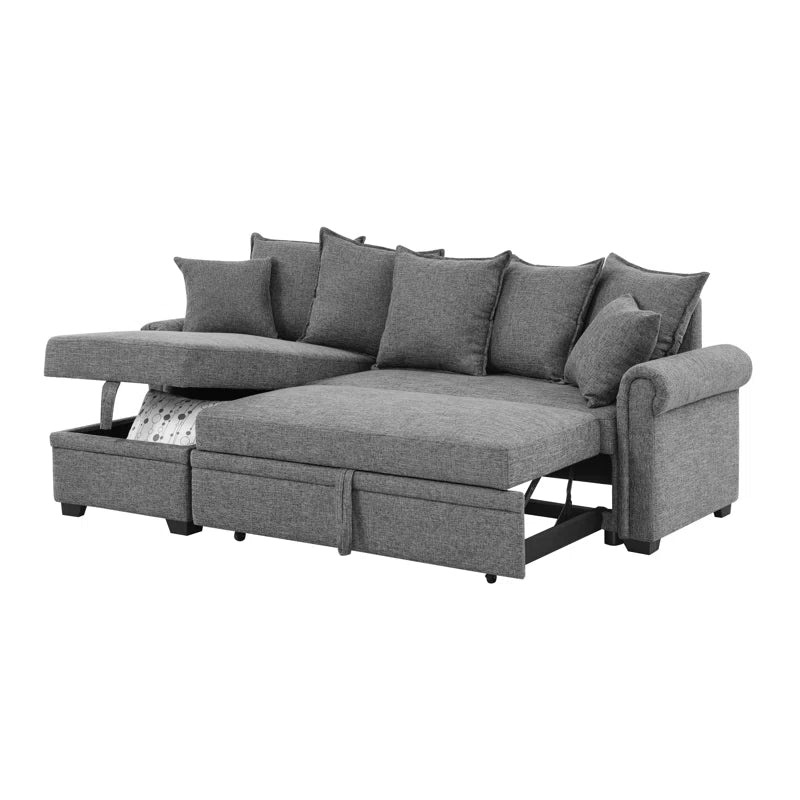 L- Shape Sectional Sofa: 4 - Piece Upholstered Sectional Sleeper Sofa Bed(Gray Linen Blend)