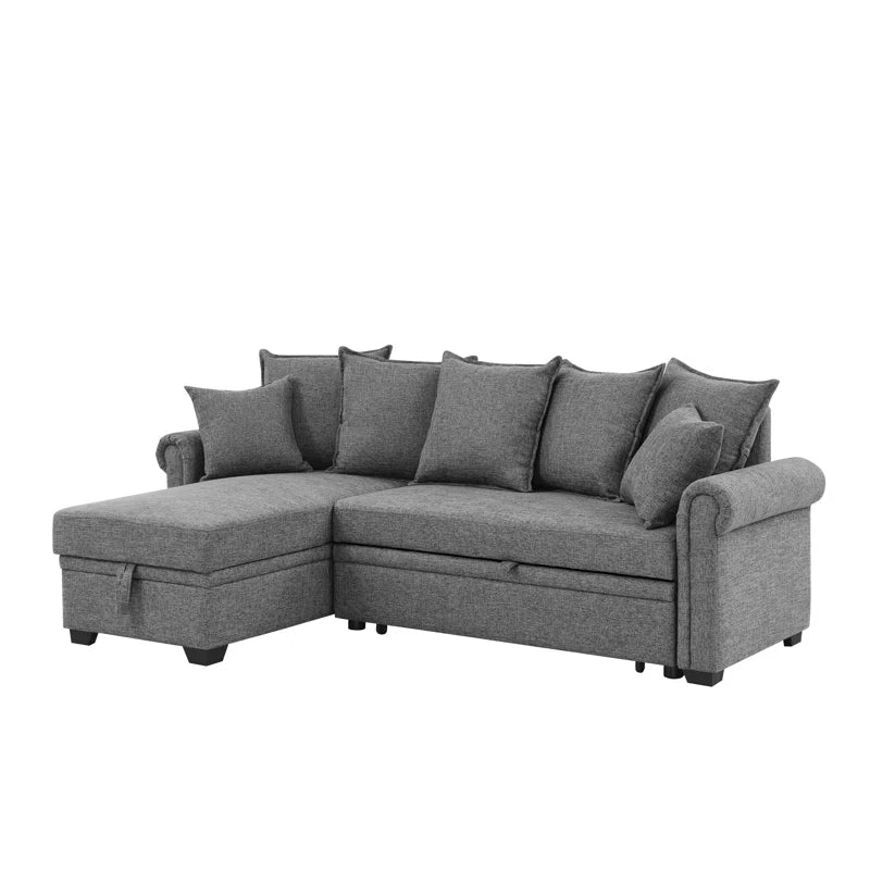 L- Shape Sectional Sofa: 4 - Piece Upholstered Sectional Sleeper Sofa Bed(Gray Linen Blend)