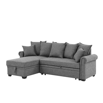 L- Shape Sectional Sofa: 4 - Piece Upholstered Sectional Sleeper Sofa Bed(Gray Linen Blend)