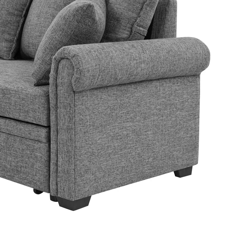 L- Shape Sectional Sofa: 4 - Piece Upholstered Sectional Sleeper Sofa Bed(Gray Linen Blend)