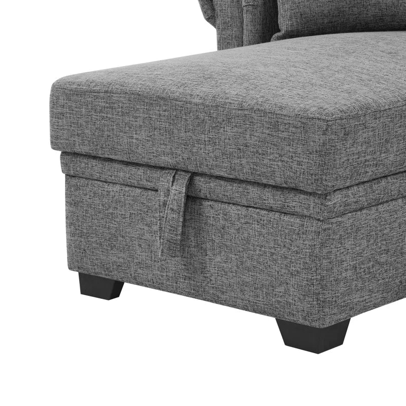 L- Shape Sectional Sofa: 4 - Piece Upholstered Sectional Sleeper Sofa Bed(Gray Linen Blend)