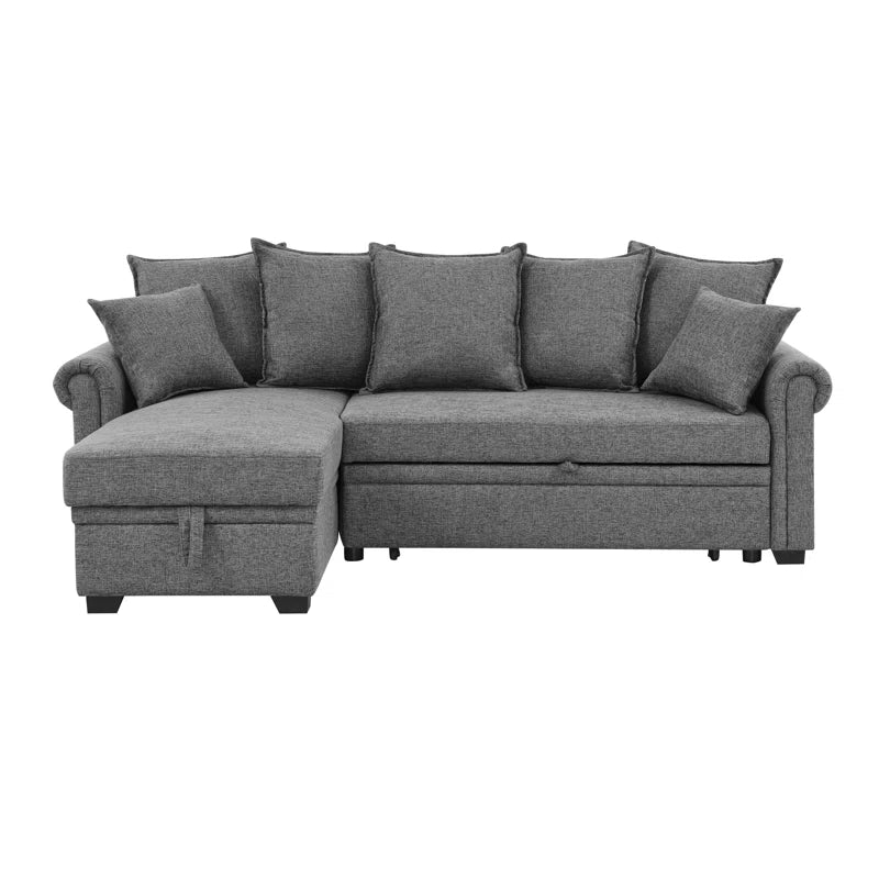 L- Shape Sectional Sofa: 4 - Piece Upholstered Sectional Sleeper Sofa Bed(Gray Linen Blend)