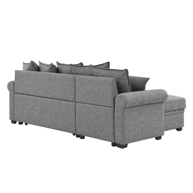 L- Shape Sectional Sofa: 4 - Piece Upholstered Sectional Sleeper Sofa Bed(Gray Linen Blend)
