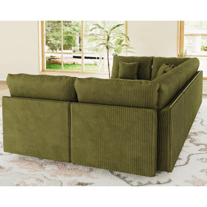 8 Seat Corduroy Straight Modular Sectional Sleeper With Storage(Green Corduroy)