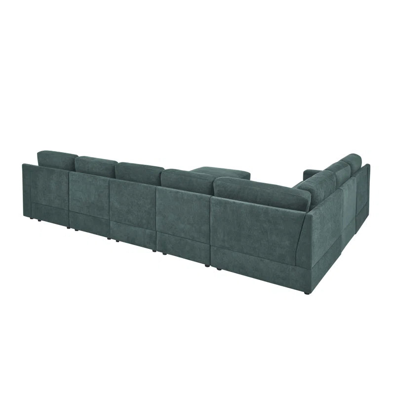 U-Shape Sectional Sofa: 8 - Piece Modular Large Sectional Seat (Green Polyester)