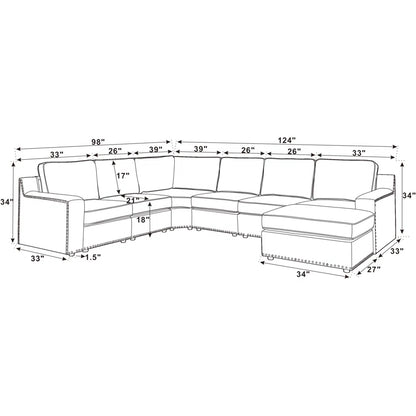 L- Shape Sectional Sofa: 7 - Piece Modular Corner Sectional(Green Polyester Blend)