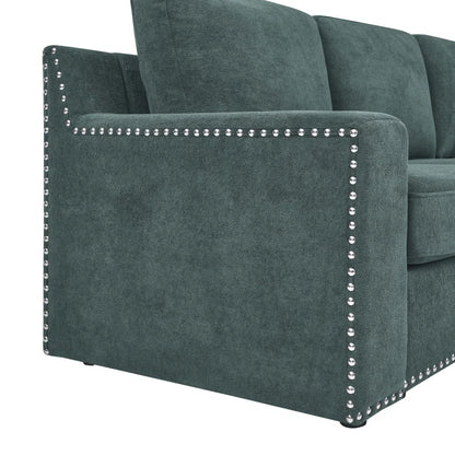L- Shape Sectional Sofa: 7 - Piece Modular Corner Sectional(Green Polyester Blend)