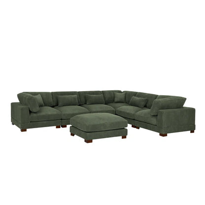 U- Shape Sectional Sofa: 7 - Piece 144" Wide Modular Corner Sectional(Hunter Green Corduroy)