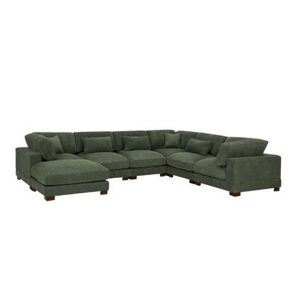 U- Shape Sectional Sofa: 7 - Piece 144" Wide Modular Corner Sectional(Hunter Green Corduroy)