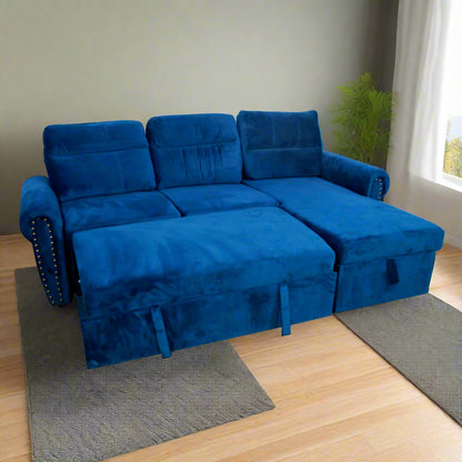 THE CASA ORO 4 Seater Solid Wood Sofa Cum Bed with Storage