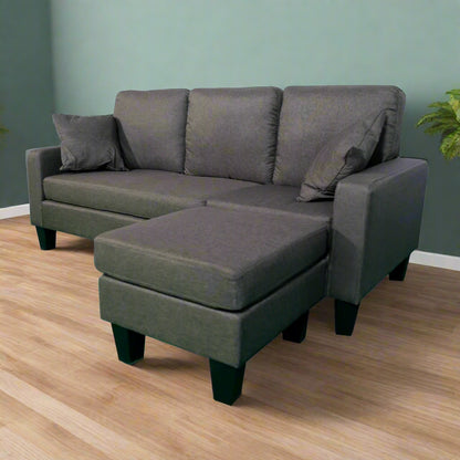 THE CASA ORO Fabric 3 Seater Solid Wood Sectional Sofa with Lounger (Brown)